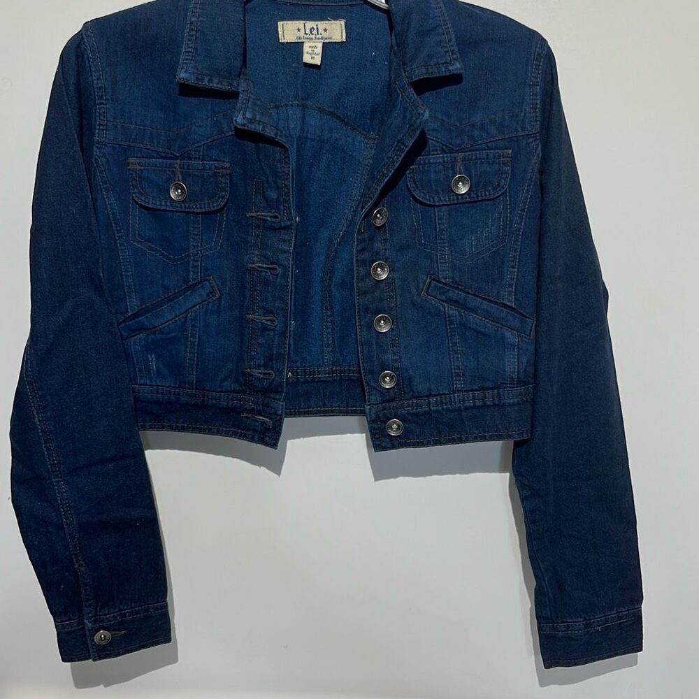 L.e.i. Women's Blue Lewis Wash‎ Long Sleeve Crop Denim Jacket Medium NWT